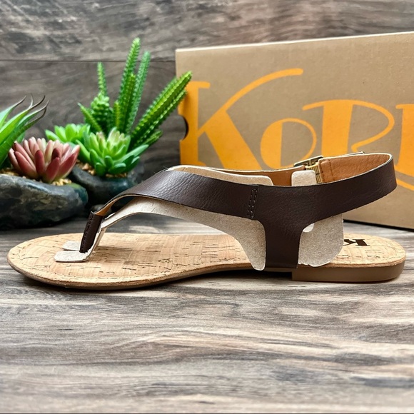 NIB Korks by Kork Ease Skylar Flat Toe Post Thong Sandal Dark Brown PU - Picture 6 of 12